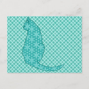 Postal Gato japonés - Impresión de kimono turquesa