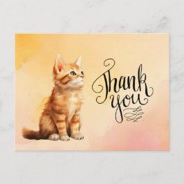 Postal Gato Jengibre Gracias acuarela