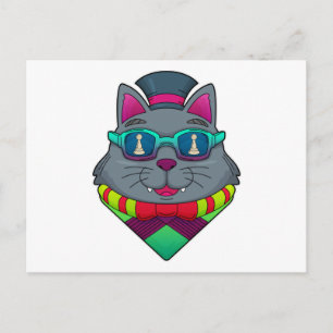 Postal Gato jugando ajedrez con pieza de ajedrez Peón