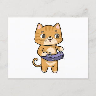 Postal Gato jugando con control