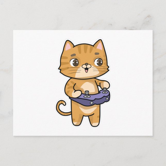 Postal Gato jugando con control (Anverso)