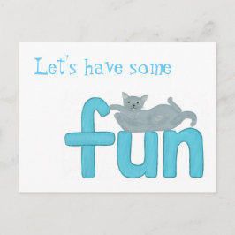 Postal Gato juguetón tendiendo la palabra diversión, post