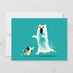 Postal Gato juguetón y fantasma amistoso - Halloween lind