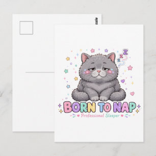 Postal Gato Kawaii Nacido para Dormir
