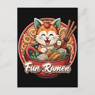Postal Gato Kawaii Ramen Arte Retro Fideos Japoneses T-