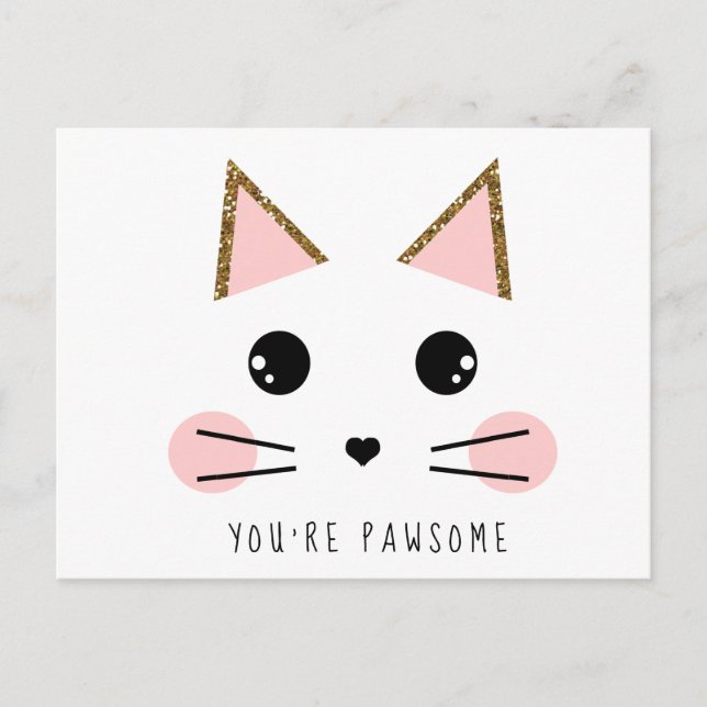 Postal Gato Kitty Brillo Dorado (Anverso)