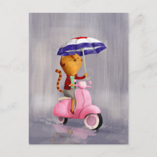 Postal Gato Kitty Classy en moto rosa