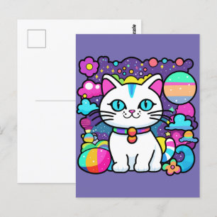 Postal Gato Kitty Espacial Blanco Lindo