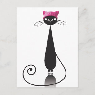 Postal Gato Kitty Gorra Rosa