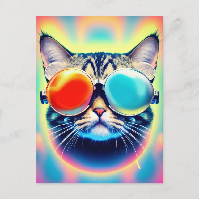 Postal Gato Kitty Psychedelt Psychonaut loco (Anverso)