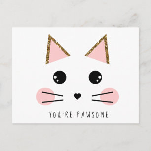 Postal Gato Kitty Purpurina de oro