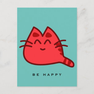 Postal Gato Kitty Sonriente Rojo