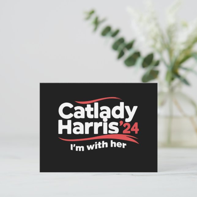 Postal Gato Lady Kamala Harris 2024 Estoy con ella (Anverso de pie)