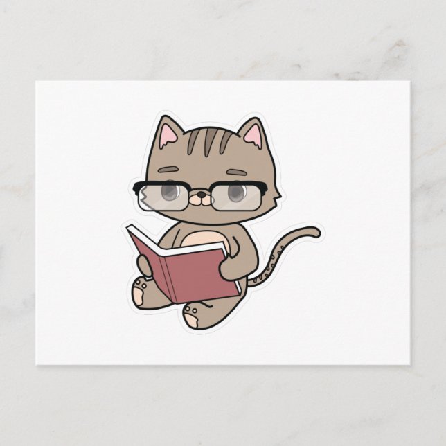 Postal Gato leyendo con libro (Anverso)