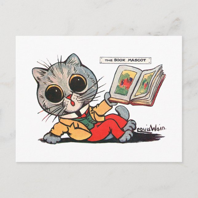 Postal Gato leyendo un libro de imágenes, Louis Wain (Anverso)