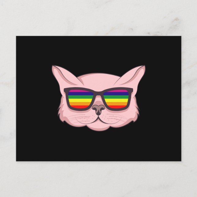 Postal Gato LGBT con gafas de sol Mes de orgullo LGBT LGB (Anverso)