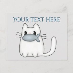 Postal Gato lindo con pescado de premio