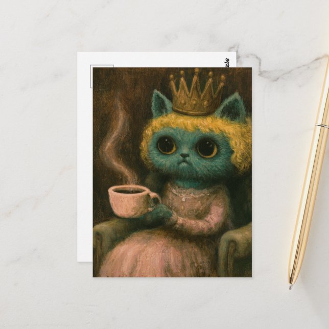 Postal Gato lindo con un café (Anverso/Reverso In Situ)