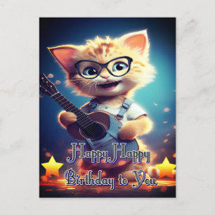 Postal Gato lindo de cumpleaños feliz
