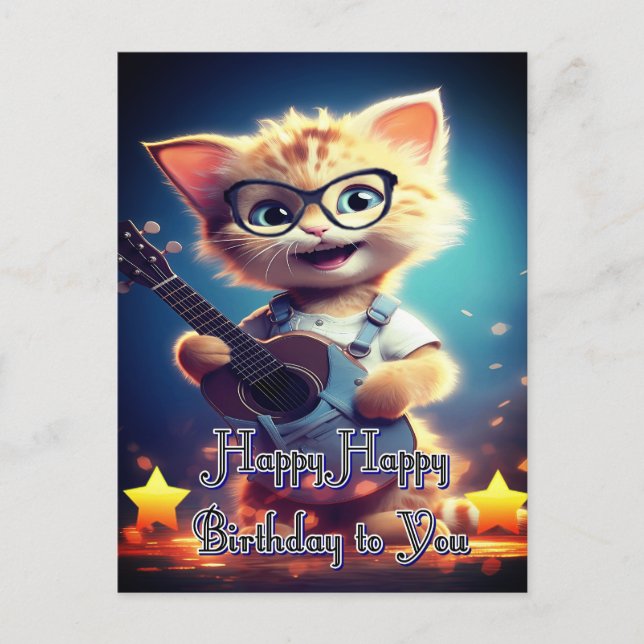 Postal Gato lindo de cumpleaños feliz (Anverso)