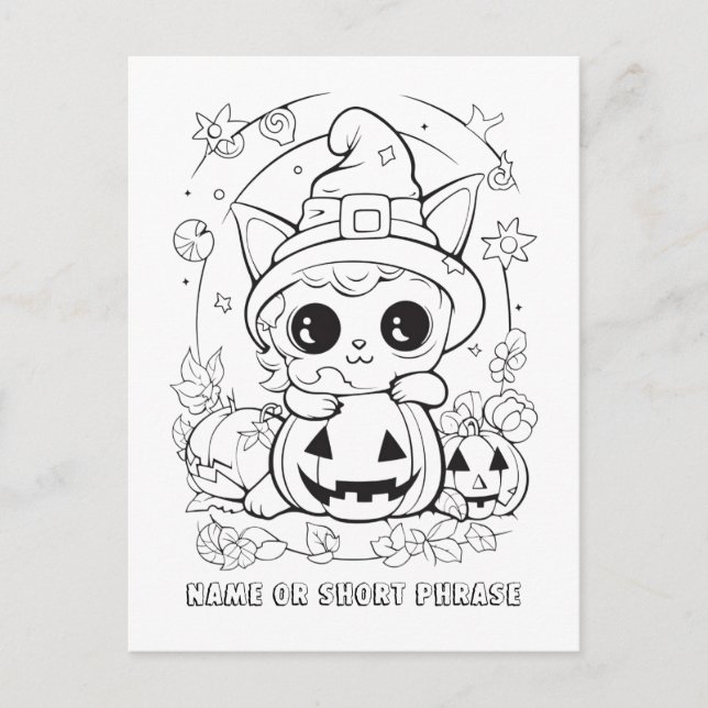 Postal Gato Lindo de Halloween Colorea el Tuyo (Anverso)