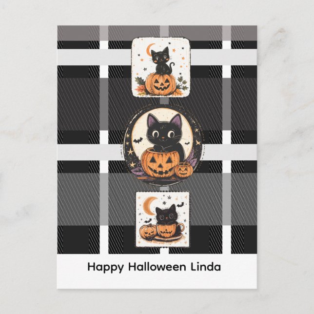 Postal Gato Lindo de Halloween Otoño (Anverso)
