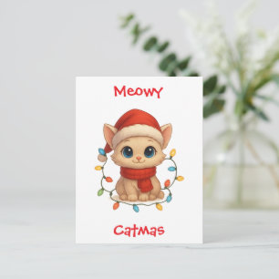 Postal Gato lindo de Meowy Catmas Feliz Navidad Divertido