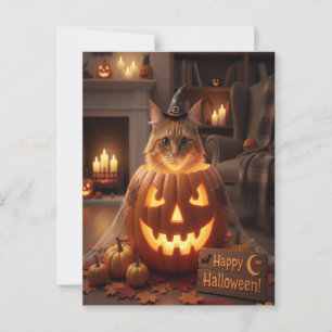Postal Gato lindo en Halloween de calabaza para los amant