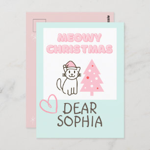 Postal Gato lindo en Santa Hat&Tree Meowy Navidades Paste