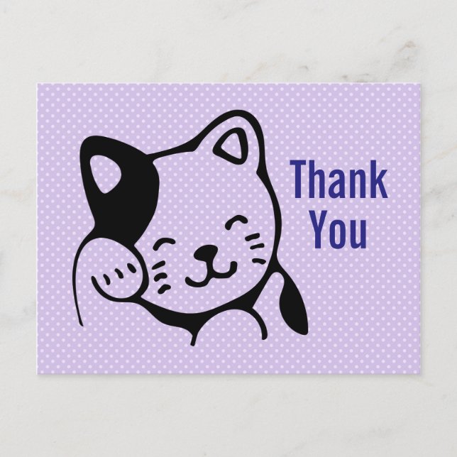 Postal Gato lindo Kitty ondeando Hola Fiesta Gracias (Anverso)