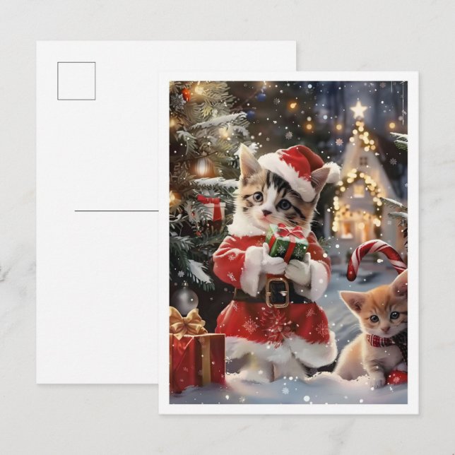 Postal Gato Lindo Santa Feliz Navidad (Anverso / Reverso)