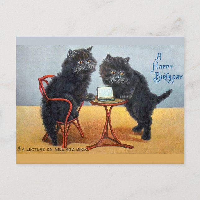 Postal Gato lindo vintage feliz cumpleaños (Anverso)