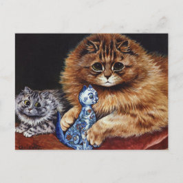 Postal Gato Louis Wain sosteniendo una trampa para un gat