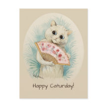 Gato Louis Wain White con un ventilador CC0478