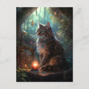 Postal Gato mágico Arte de fantasía caprichosa
