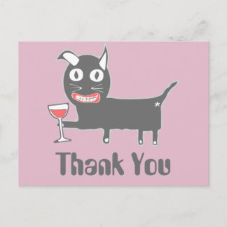 Postal Gato malvado con vino gracias