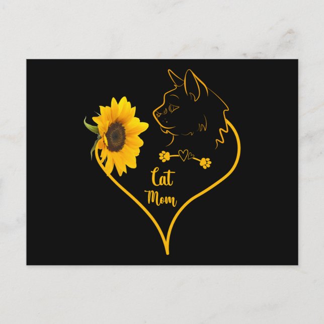 Postal Gato Mamá Con Sunflower Cute Cat Aovers Día de la  (Anverso)