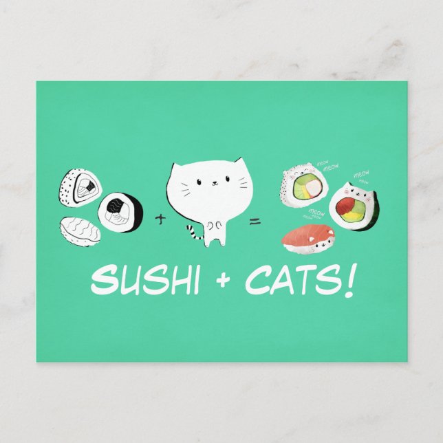 Postal Gato más sushi es igual a cualidad. (Anverso)
