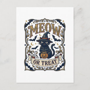 Postal Gato Miau o Truco Halloween Gato Espeluznante Vint