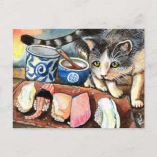 Postal Gato mirando sushi