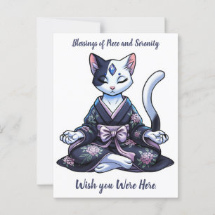 Postal Gato místico meditante en Kimono floral