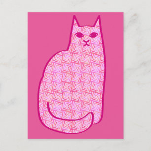 Postal Gato moderno de mediados de siglo, fucsia y rosa c
