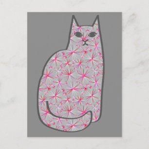 Postal Gato moderno de mediados de siglo, gris/gris y ros