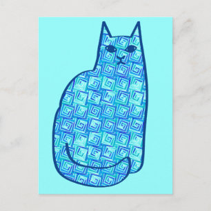 Postal Gato moderno de mediados del siglo XX, turquesa y 
