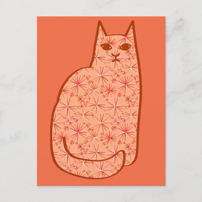 Postal Gato moderno de medio siglo, Naranja de coral y bl (Anverso)