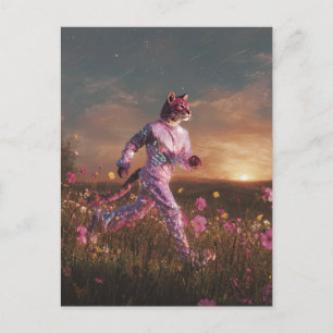 Postal Gato montés con traje rosa