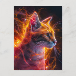Postal Gato montés neon rojizo Luz cósmica