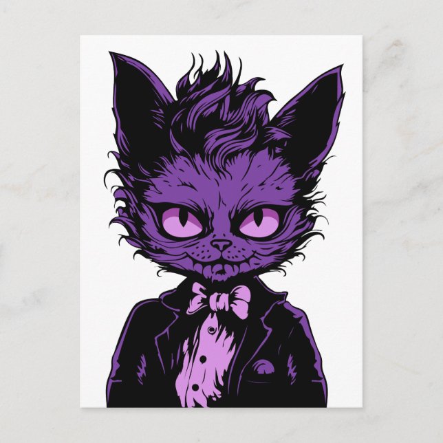 Postal Gato morado de Halloween (Anverso)