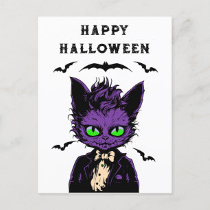Postal Gato morado de Halloween