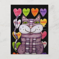 Gato morado rayado Ojos verdes corazones de carame